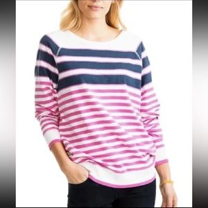 Southern Tide Waterfront Crew Pink Blue and White Striped Slub Jersey Large